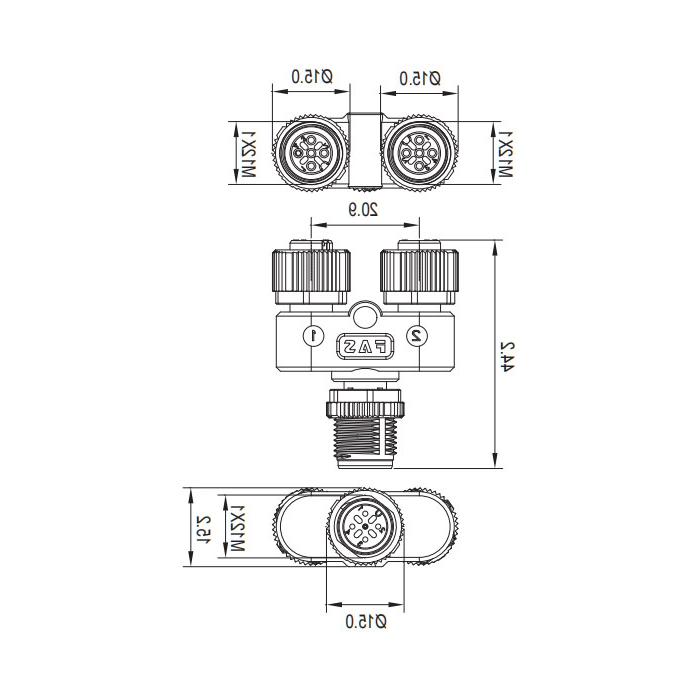 M12 5Pin公/2M12 5Pin母，y型连接器，645551